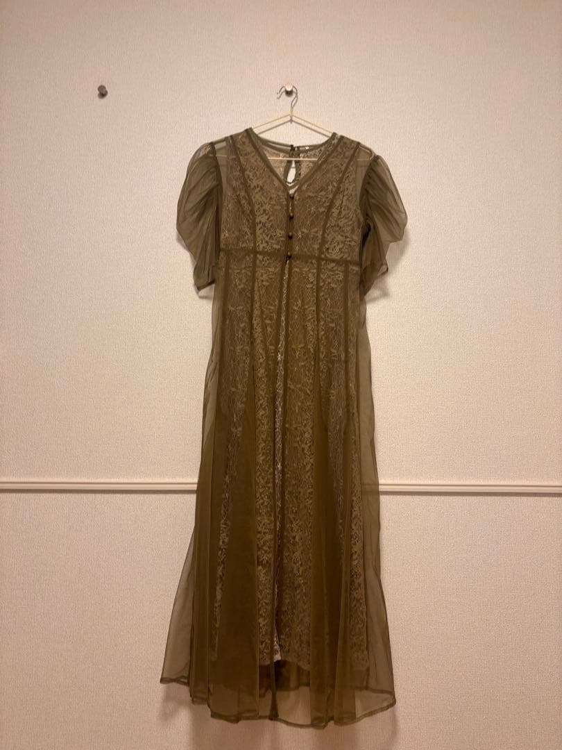 【LEJA】花柄総レース　シースルーパーティードレス　お呼ばれドレス