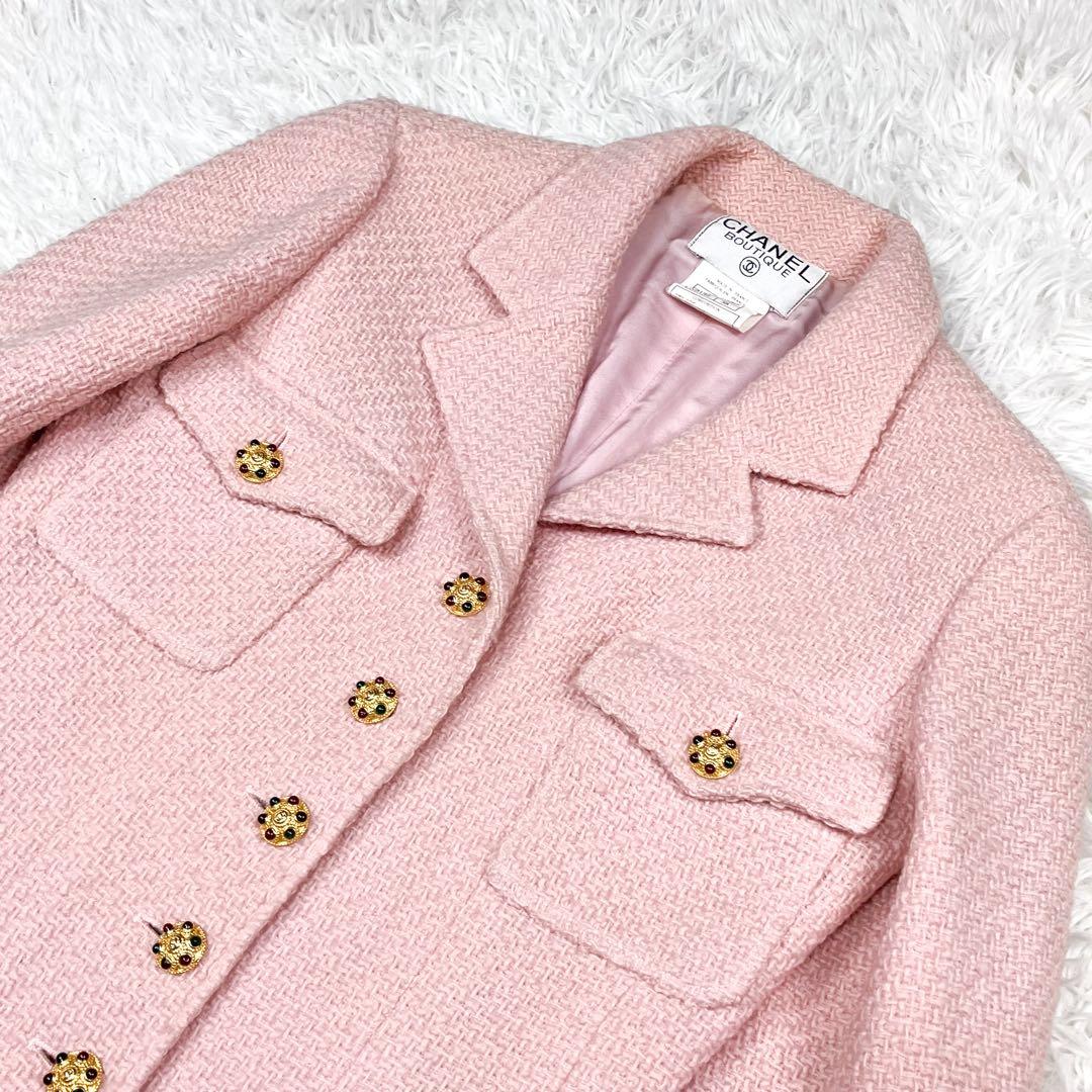 CHANEL 96A グリポアボタン ツイードジャケット チェーン アルパカ