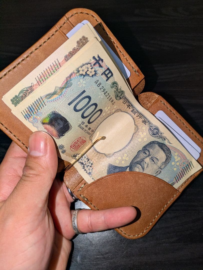 イタリアンレザー マネークリップ式 コンパクト財布 本革 総手縫い ハンドメイド