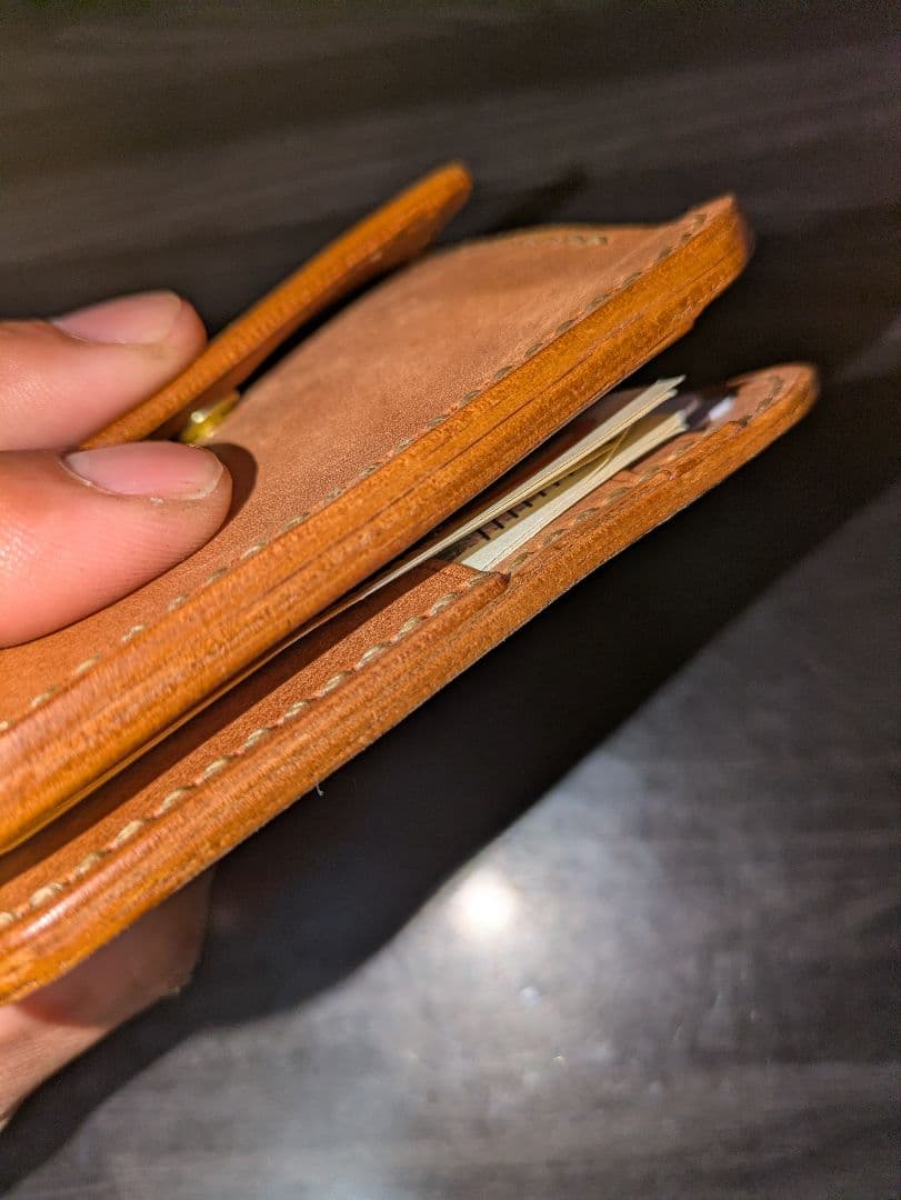 イタリアンレザー マネークリップ式 コンパクト財布 本革 総手縫い ハンドメイド