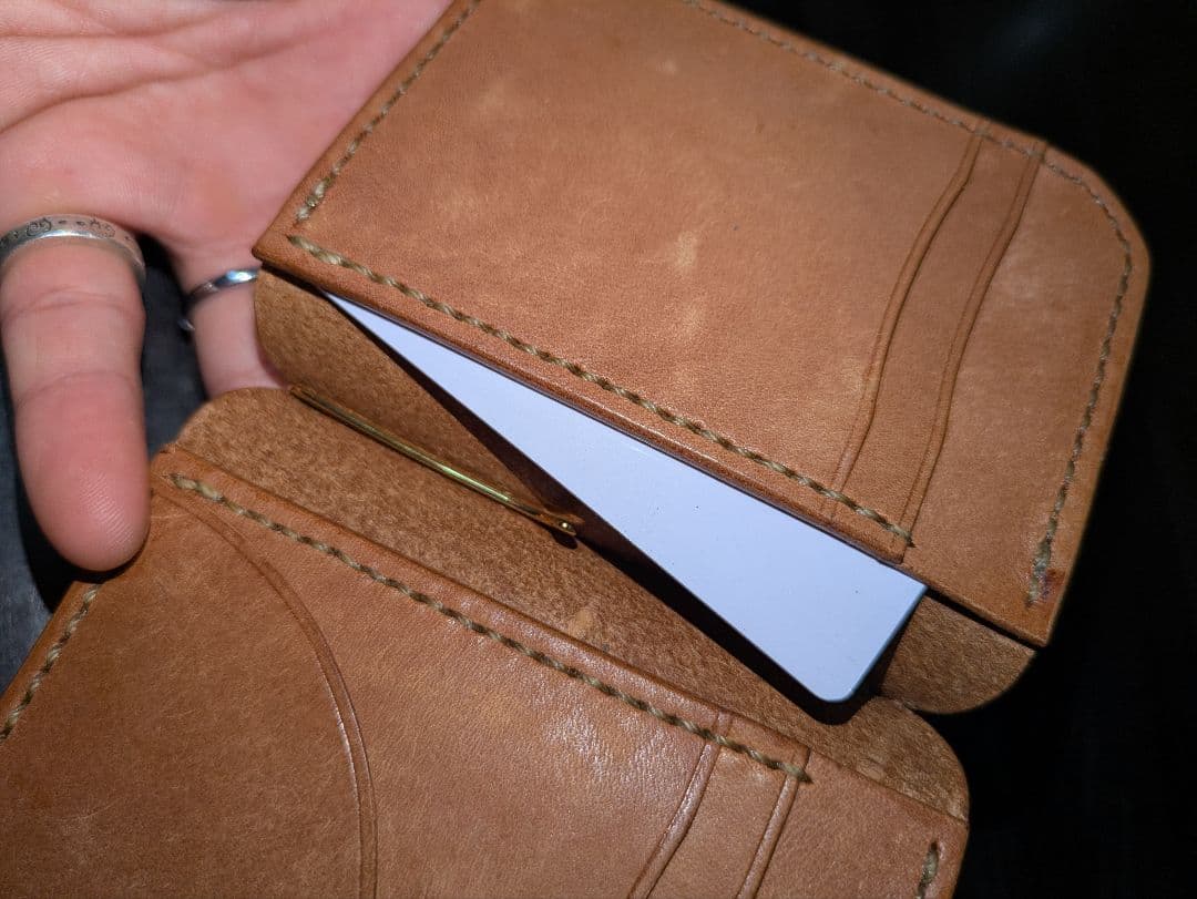 イタリアンレザー マネークリップ式 コンパクト財布 本革 総手縫い ハンドメイド