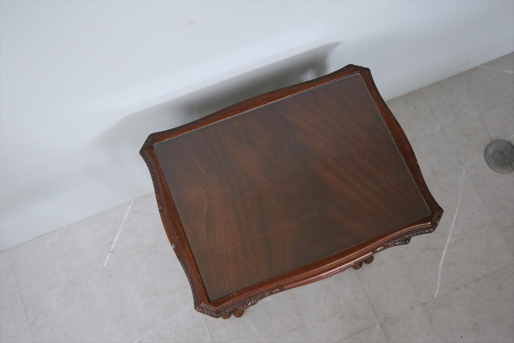 英国アンティーク猫脚ネストテーブル3台/木製机/サイドテーブル(88-11)