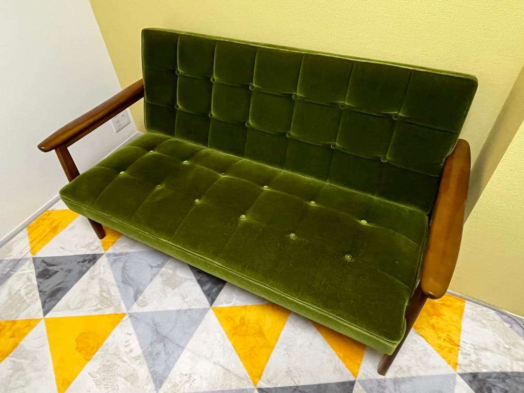 【美品】カリモク60 Kチェア モケットグリーン 2人掛けソファ