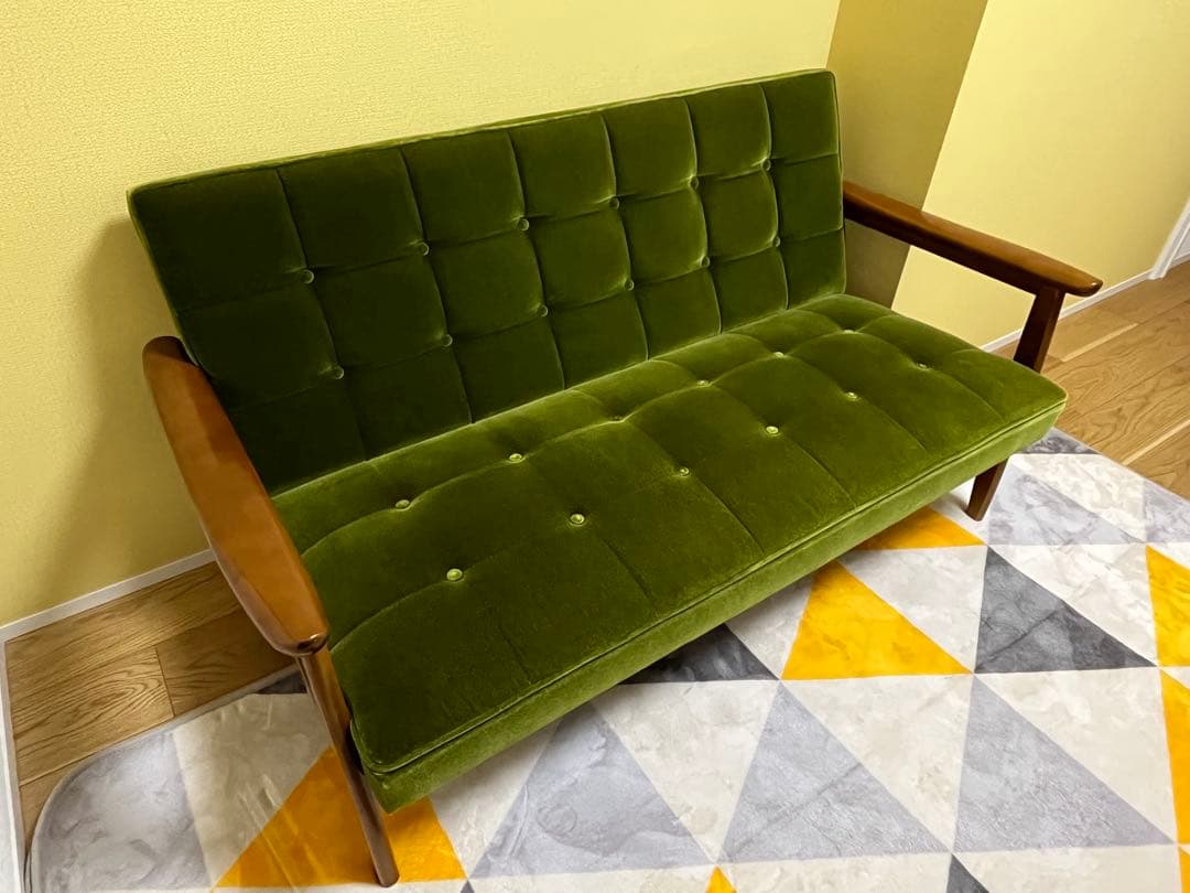 【美品】カリモク60 Kチェア モケットグリーン 2人掛けソファ