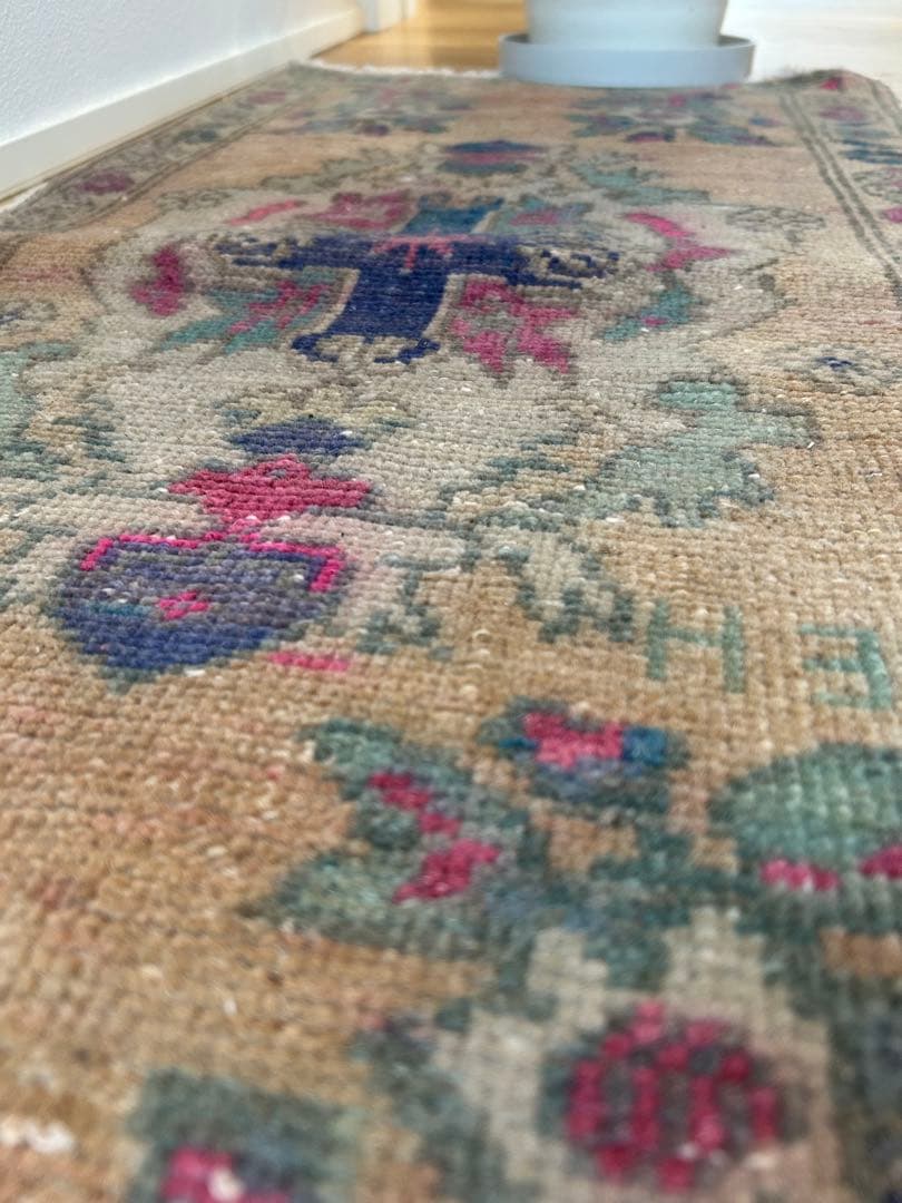 トライバルデザイン ウールラグ 約50×103cm ヴィンテージラグ