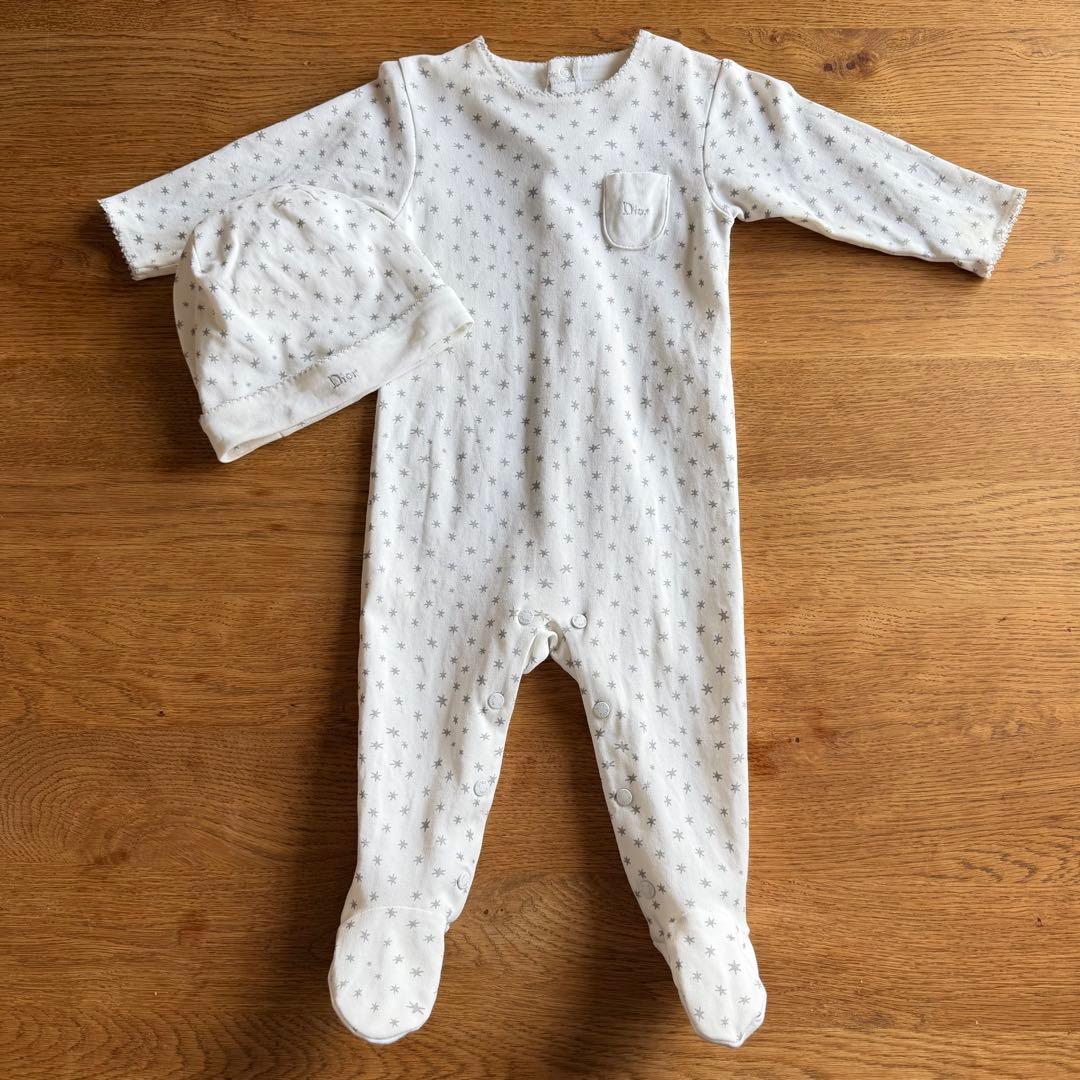 【箱あり】babyDior 星柄ロンパース＆帽子セット