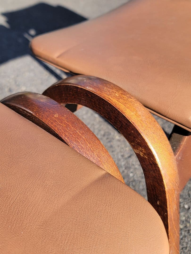 4脚セット 秋田木工 ビンテージ No.202 剣持勇 スツール ブラウン 合皮