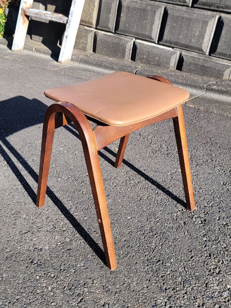 4脚セット 秋田木工 ビンテージ No.202 剣持勇 スツール ブラウン 合皮