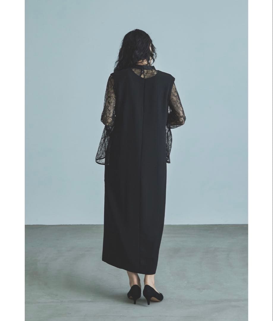 ベルスリーブスリットドレス パーティードレス 結婚式 同窓会 お呼ばれワンピース