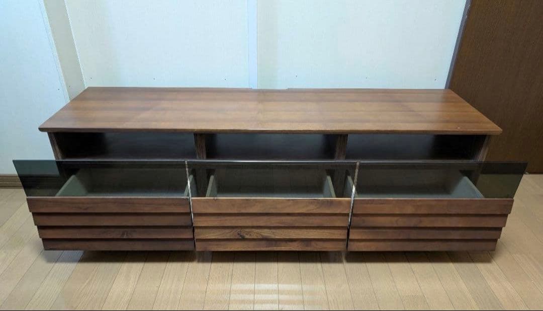 ブラウン木製モダンテレビ台 引き出し付き