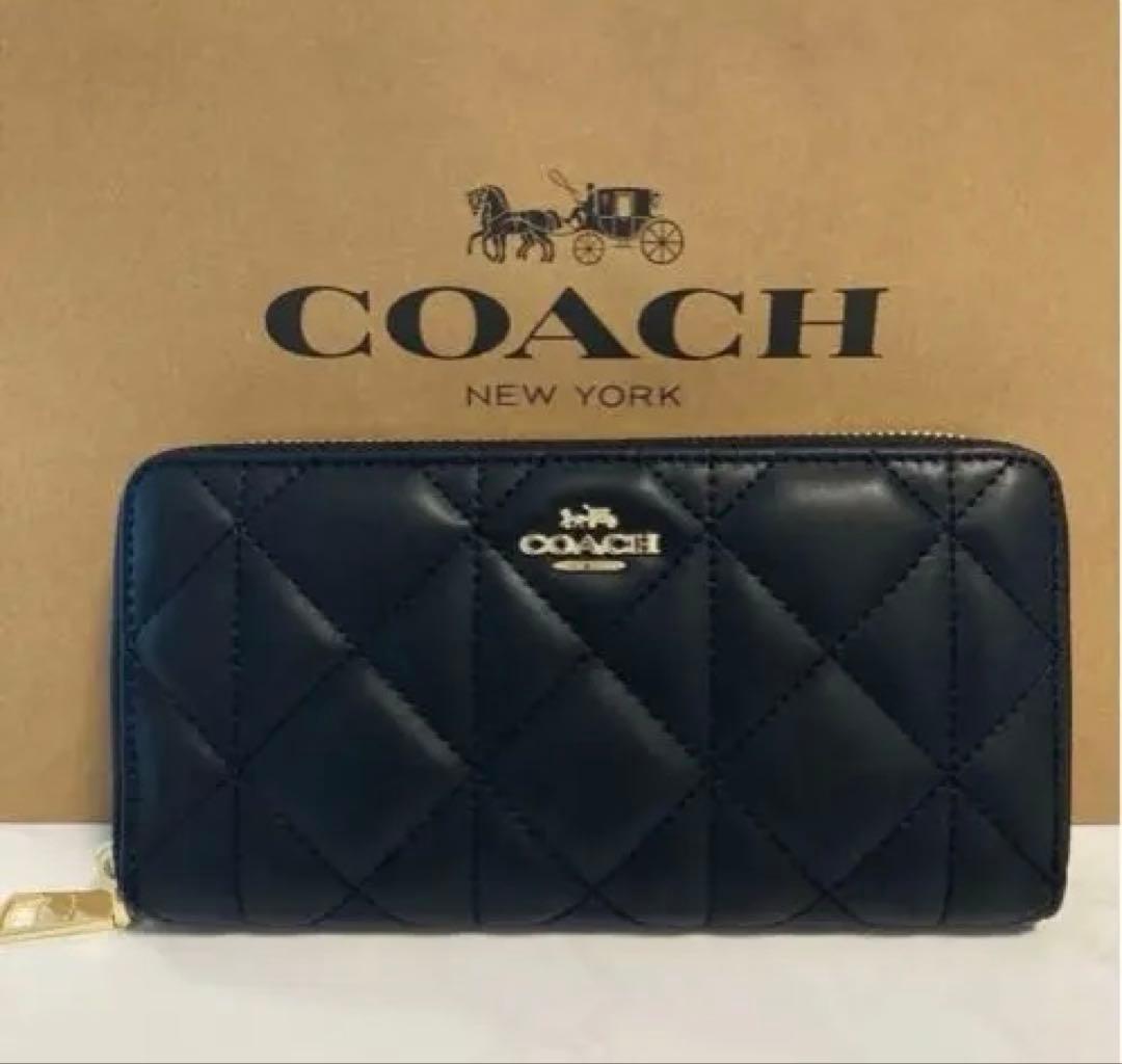 新品　COACH キルティング ブラック長財布