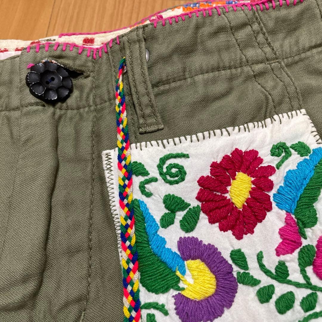 刺繍デザイン オリーブグリーン ミリタリーパンツ