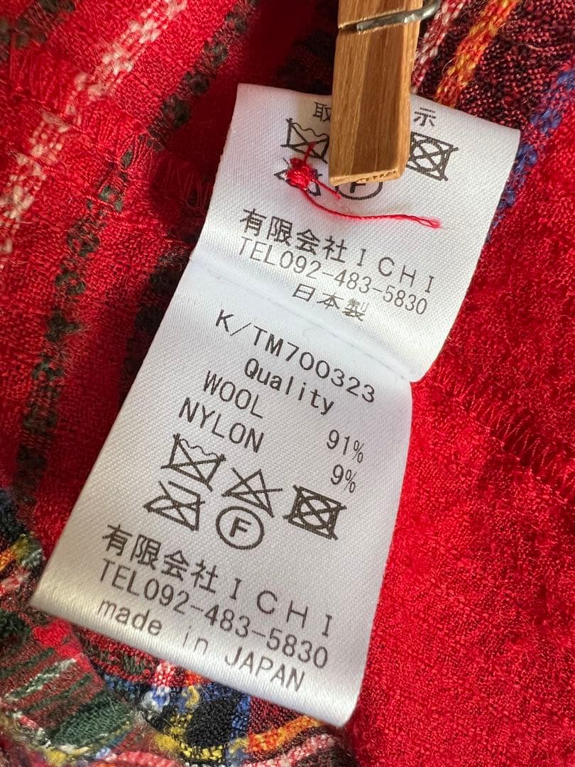 ichi Antiquités ウールタータンチェック シャツワンピース