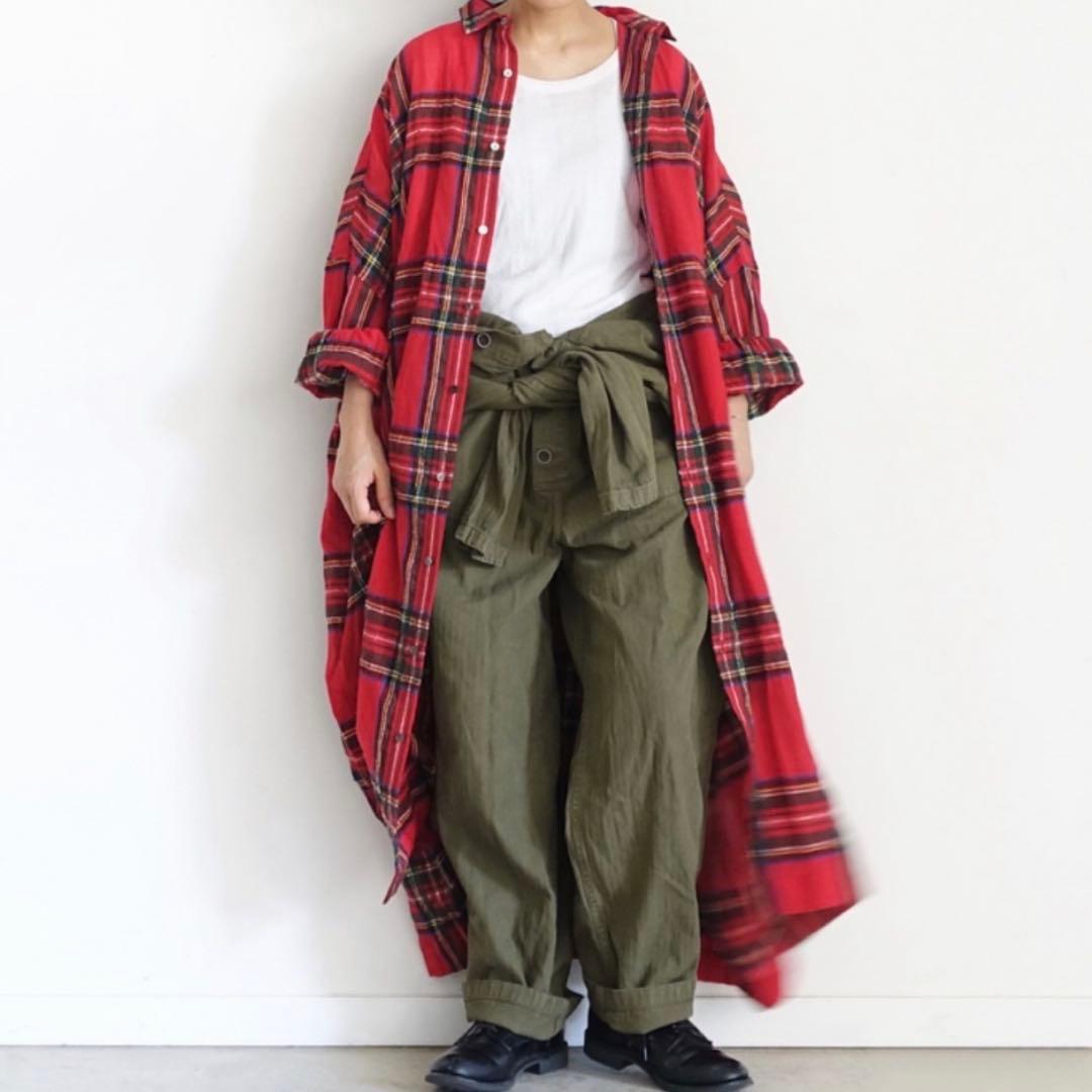 ichi Antiquités ウールタータンチェック シャツワンピース