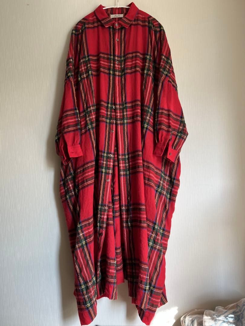 ichi Antiquités ウールタータンチェック シャツワンピース