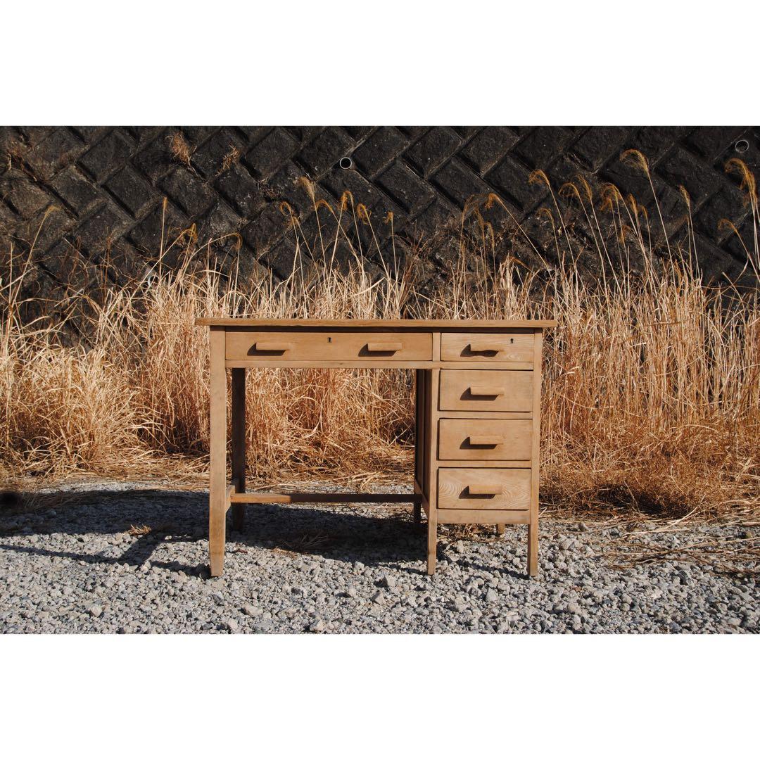 机　古道具　片袖机　ナラ材　無塗装　ナチュラル　レトロ　ヴィンテージ家具　剥離