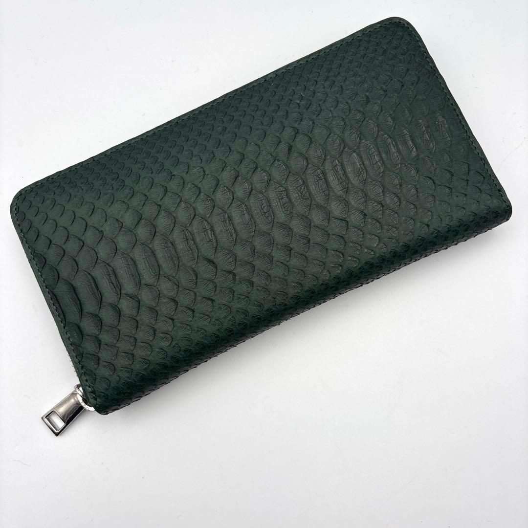深緑　パイソン財布　蛇革　パイソン　長財布　グリーン　緑　上質タイプ