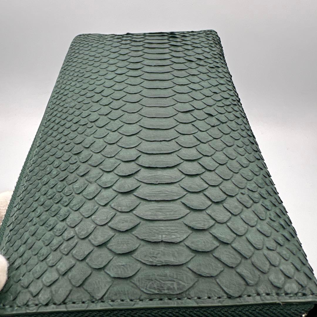 深緑　パイソン財布　蛇革　パイソン　長財布　グリーン　緑　上質タイプ