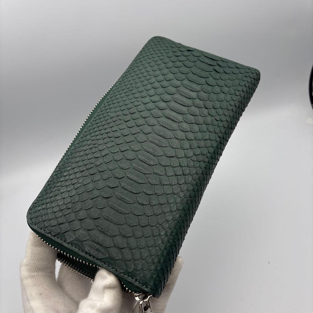 深緑　パイソン財布　蛇革　パイソン　長財布　グリーン　緑　上質タイプ