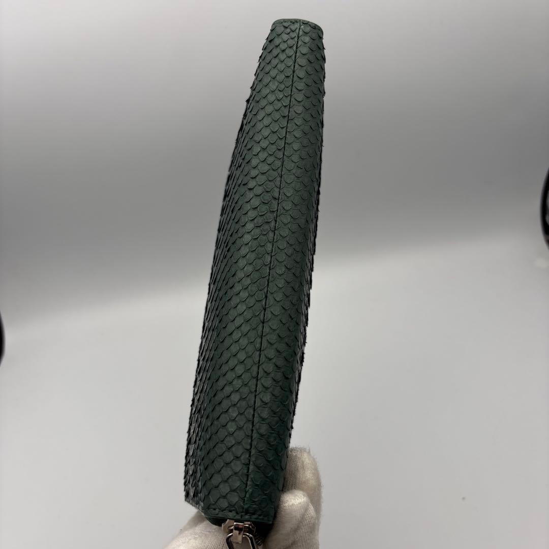 深緑　パイソン財布　蛇革　パイソン　長財布　グリーン　緑　上質タイプ