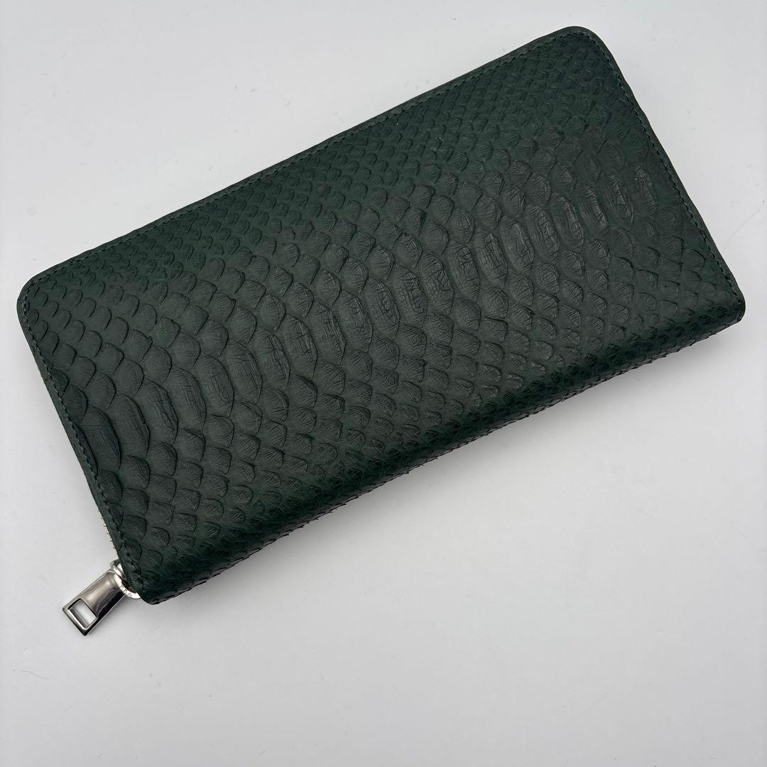 深緑　パイソン財布　蛇革　パイソン　長財布　グリーン　緑　上質タイプ
