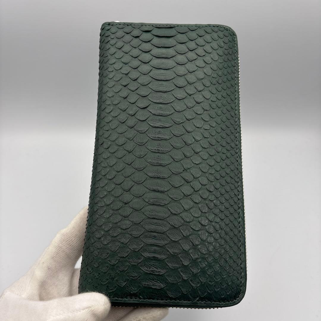 深緑　パイソン財布　蛇革　パイソン　長財布　グリーン　緑　上質タイプ