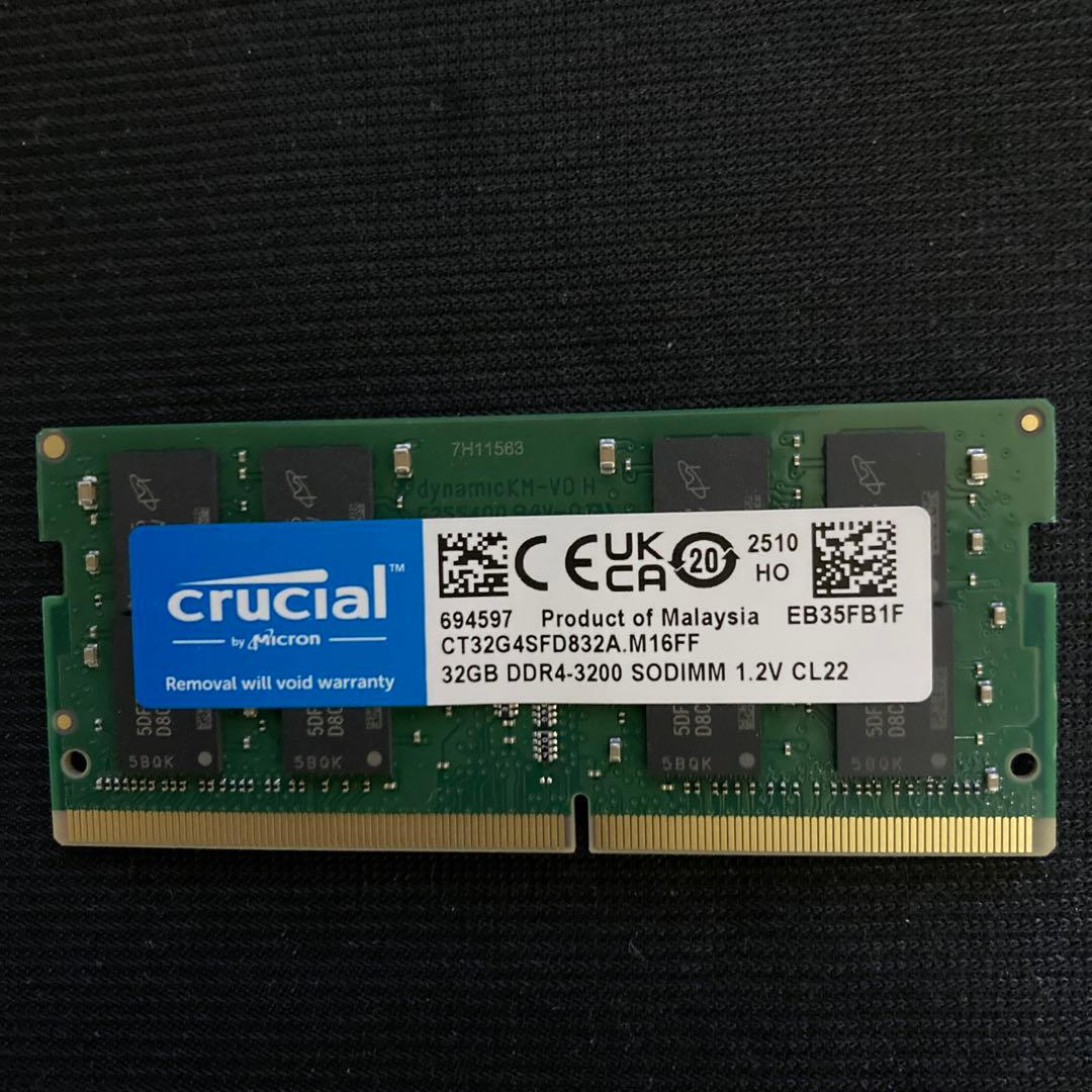 Crucial 32GB DDR4-3200 SODIMM メモリ