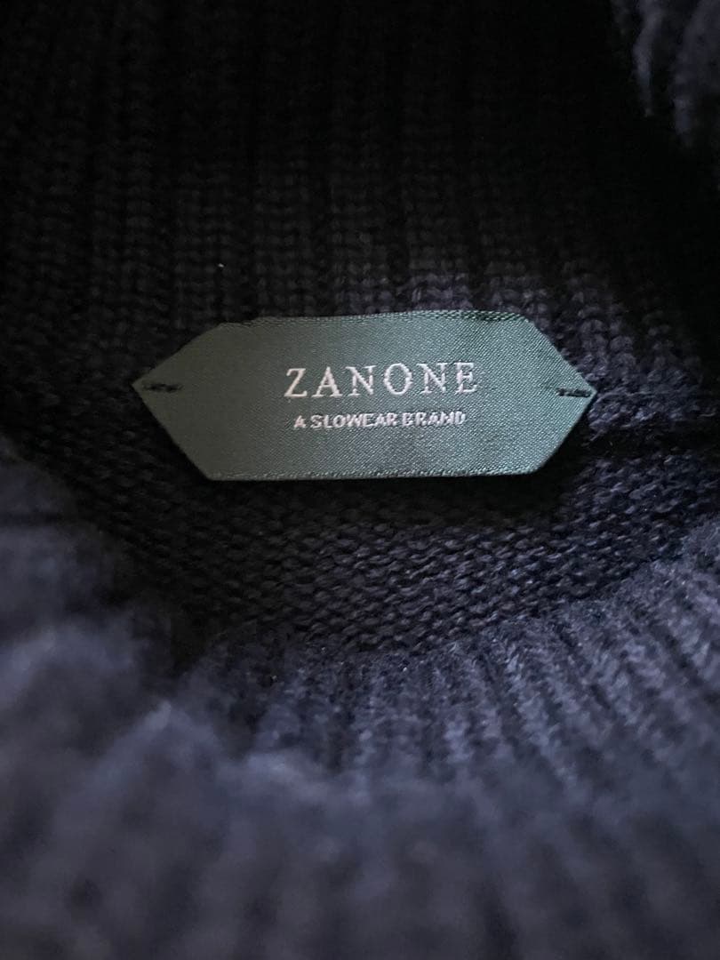 【美品】ZANONE ザノーネ 5ゲージ タートルネックニット ネイビー 48
