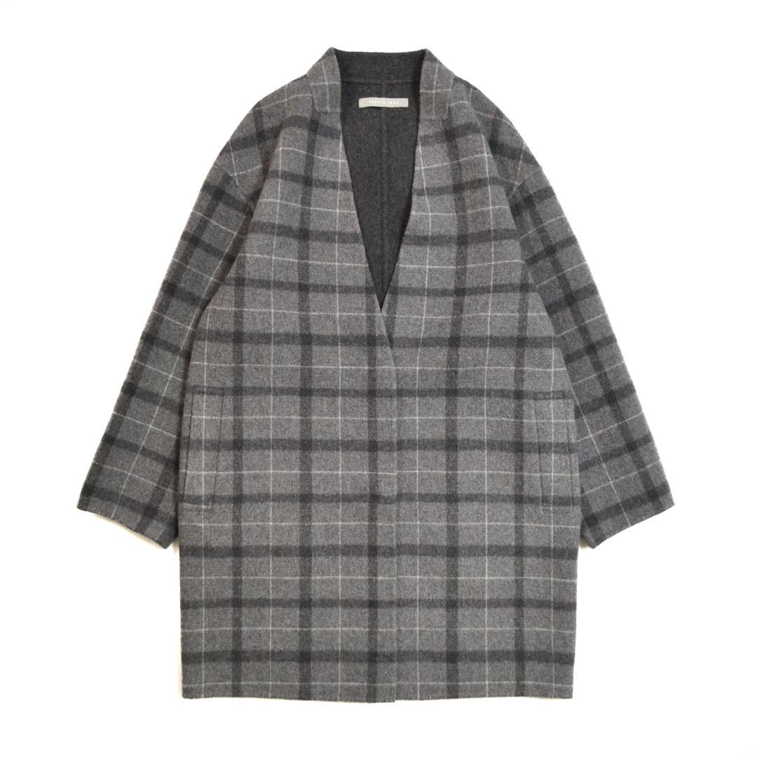 【極美品】theoryセオリー ウール混オーバーサイズチェックノーカラーコートM