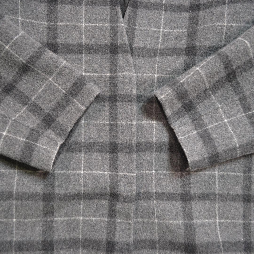 【極美品】theoryセオリー ウール混オーバーサイズチェックノーカラーコートM