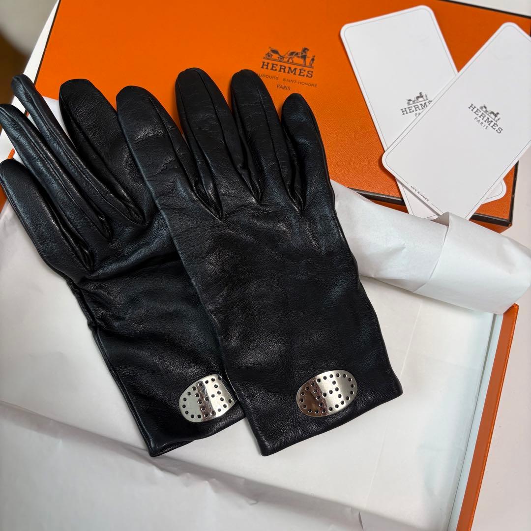 HERMES エヴリン レザー 手袋 グローブ サイズ8 ブラック