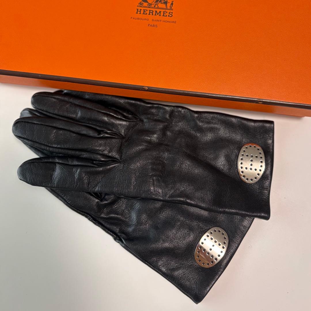 HERMES エヴリン レザー 手袋 グローブ サイズ8 ブラック