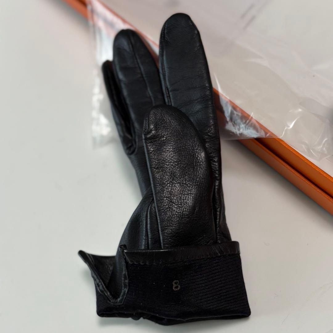HERMES エヴリン レザー 手袋 グローブ サイズ8 ブラック