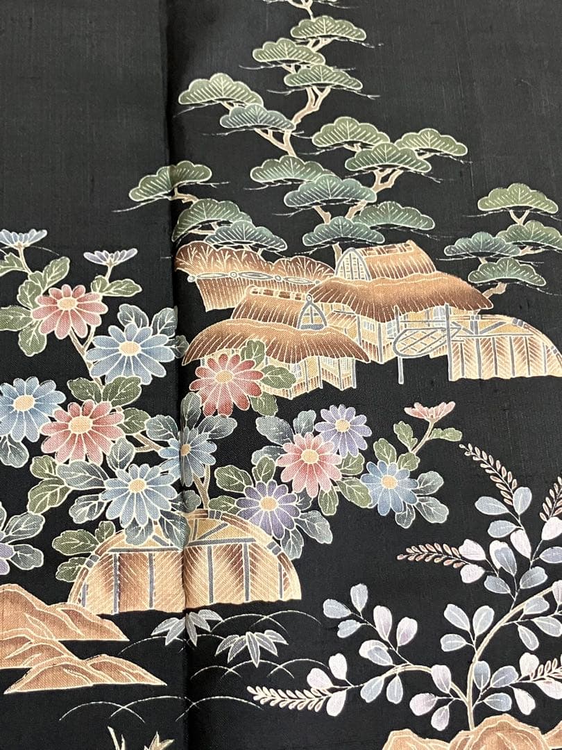 赤城紬 草木染工房 付下げ 正絹 茶屋辻 友禅 落款 証紙 美品 イ6426