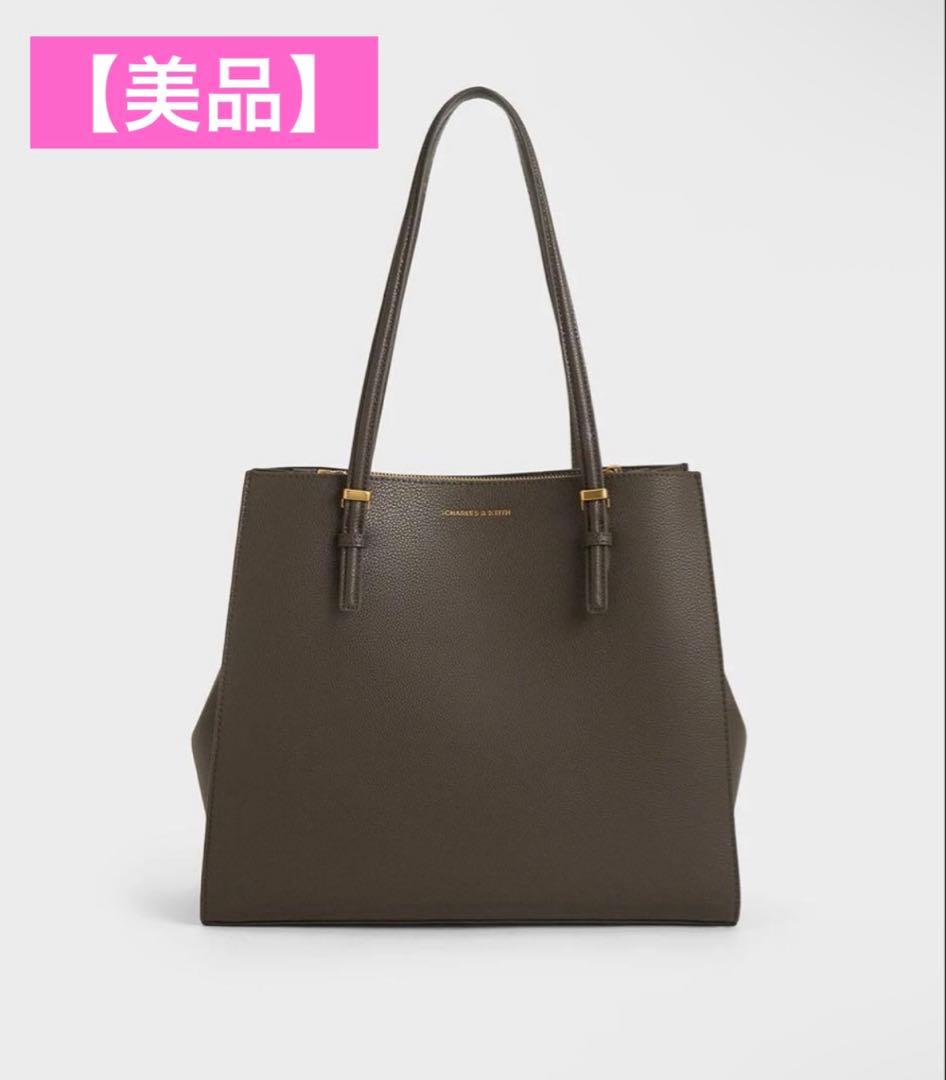 【美品】CHARLES & KEITH クラシックダブルハンドルトートバッグ