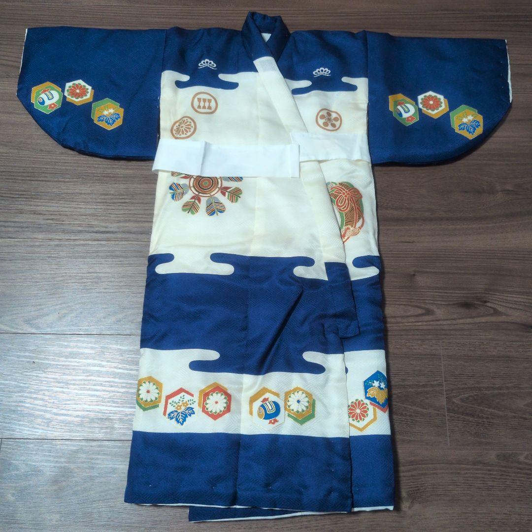 【美品 当日発送】753 5歳 3歳 被布 男の子 着物 ブルー 七五三