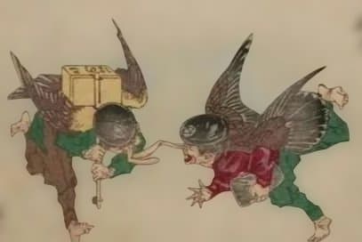 浮世絵版画、芳年略画4枚売り中版、天狗、頼政、忠盛、宇治の戦い、明治15年出版