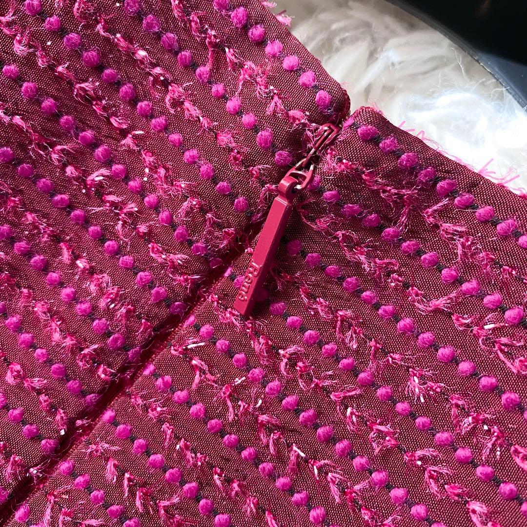 極美品✨Rene TISSUE社製 高級フレアワンピース リボン ワインレッド