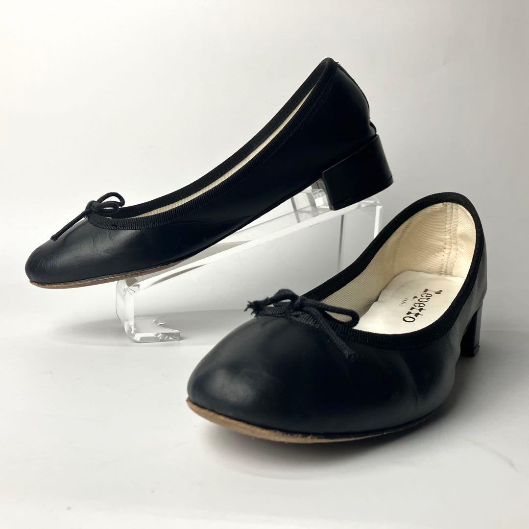 【美品】repetto カミーユ　リボン　バレエシューズ　太ヒール　黒　36