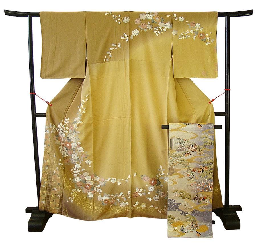 極上縮緬地 附下げ・訪問着＆袋帯・帯〆・帯揚げセット（正絹）未使用 HH2265