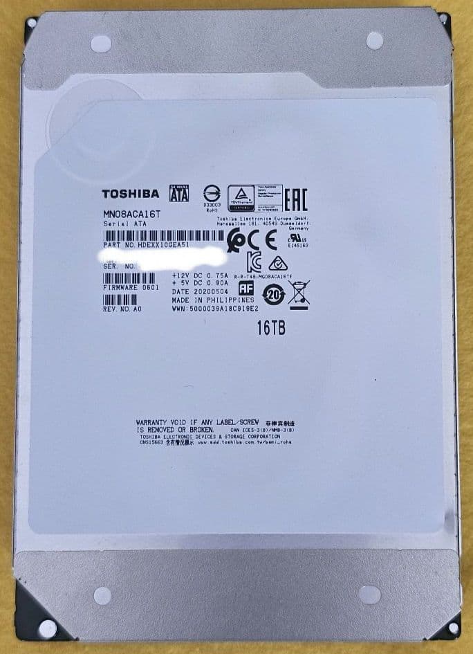 東芝　16TB HDD MN08ACA16T 稼働5300時間