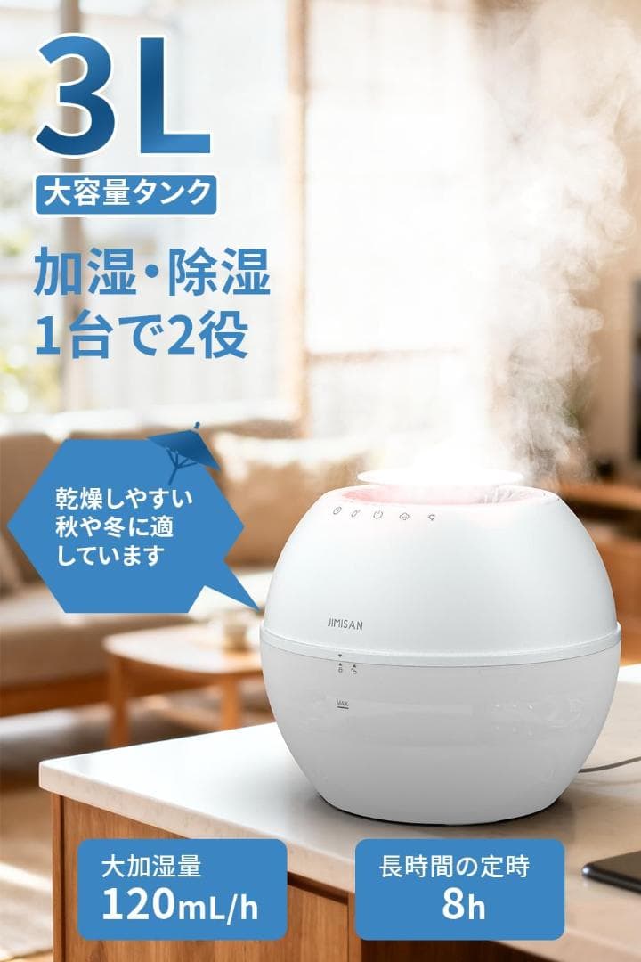 除湿加湿一体型 パワフル除湿強力 花粉対策 マイナスイオン機能付 タイマー付