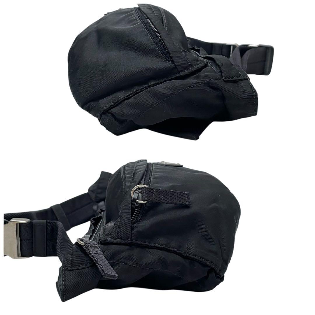 良品 プラダ ナイロン 三角プレートロゴ ウエスト ボディ バッグ ブラック.