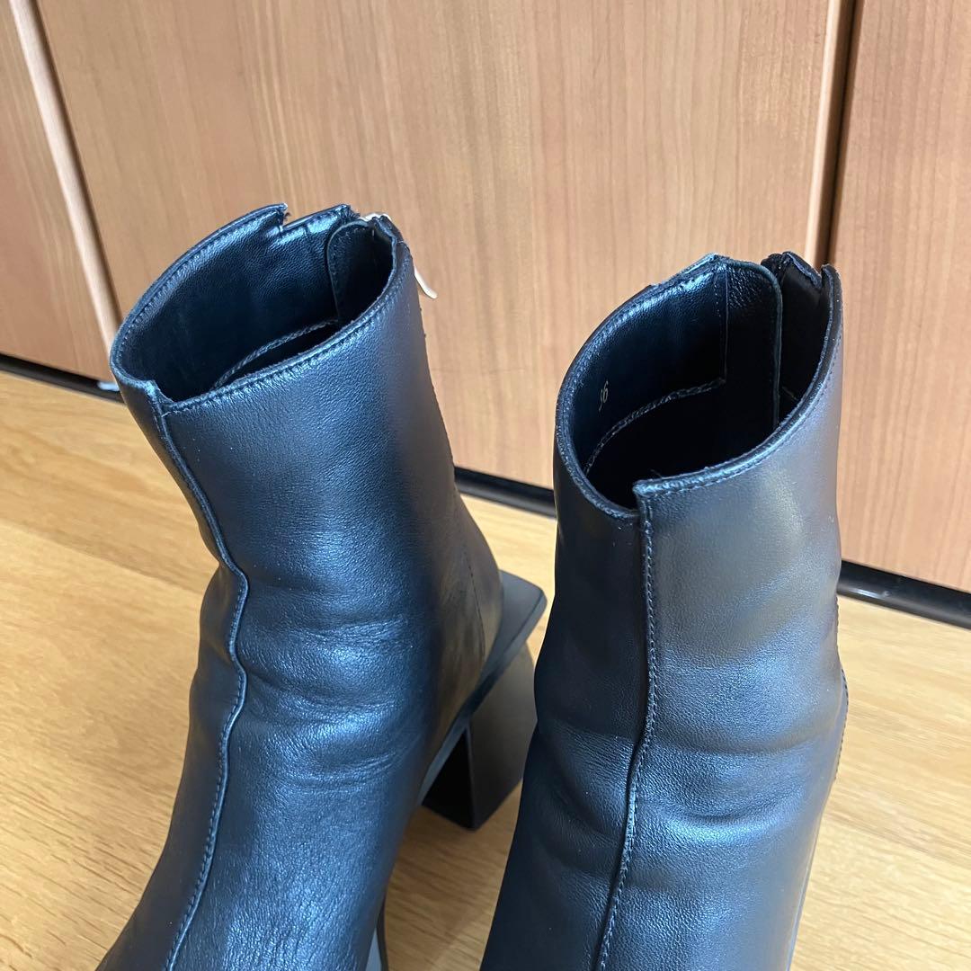 UN3Dアンスリード　ワイドスクエアショートブーツ　22.5~23.5　ブラック