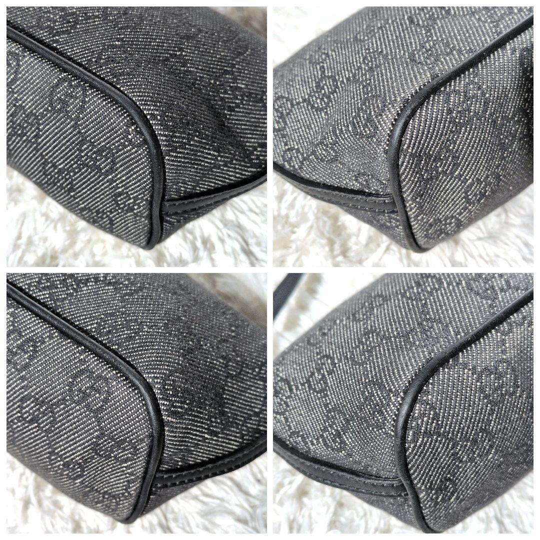 【美品】グッチ　アクセサリーポーチ　GGキャンバス　デニム調　07198　グレー