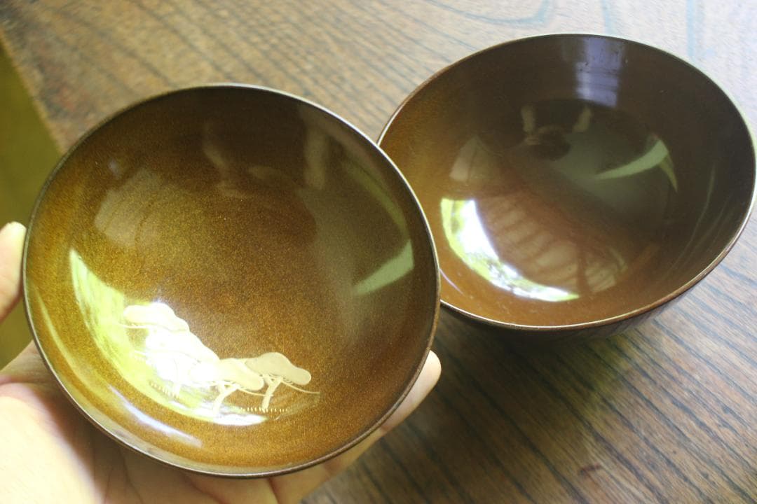 時代逸品！時代総梨地に優美な山水楼閣蒔絵の映えるお椀5点（検輪島塗蒔絵椀懐石椀