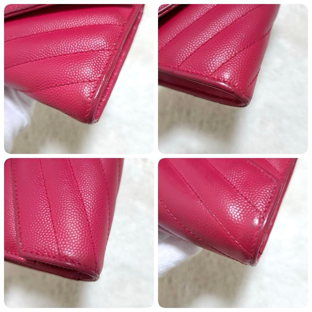 サンローラン　長財布　二つ折り　カサンドラ　キャビアスキン　Vステッチ　レザー