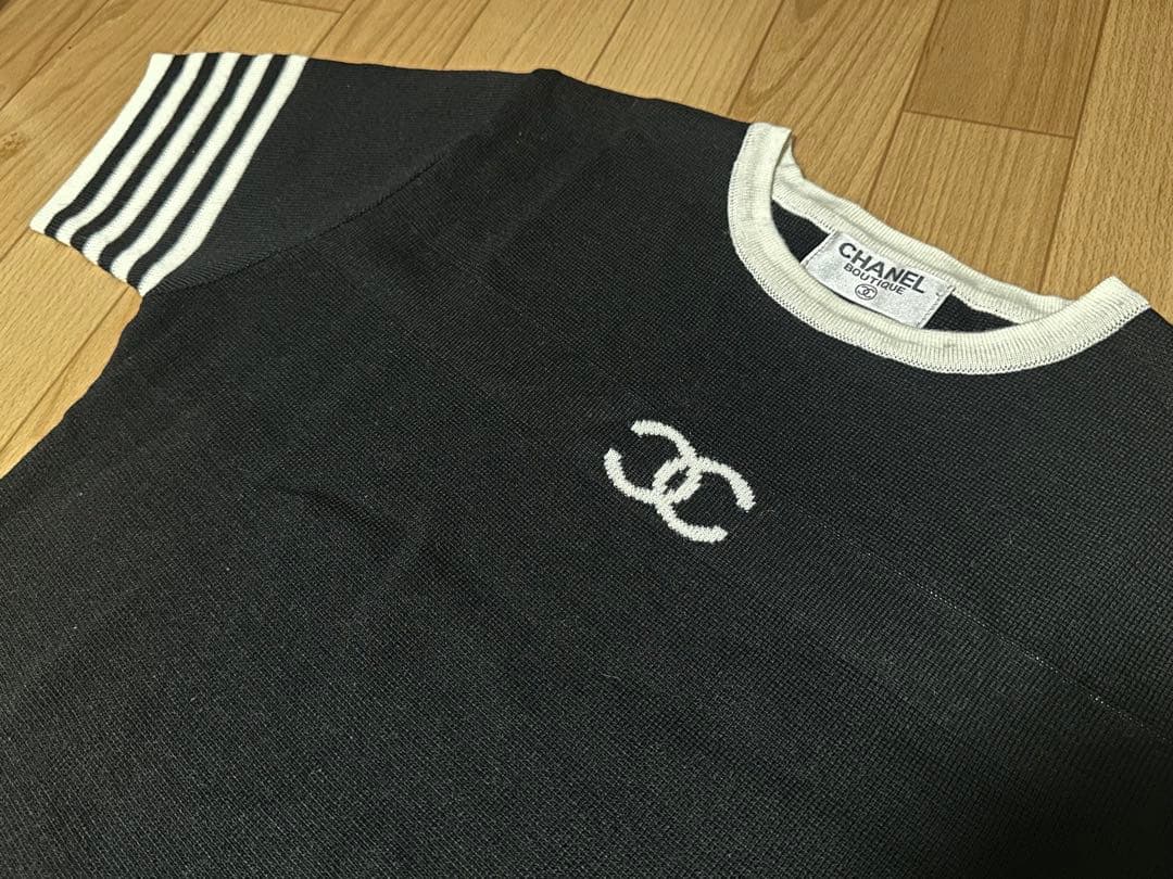 CHANELシャネル ヴィンテージ ボーダー トップス ブラック ホワイト90s