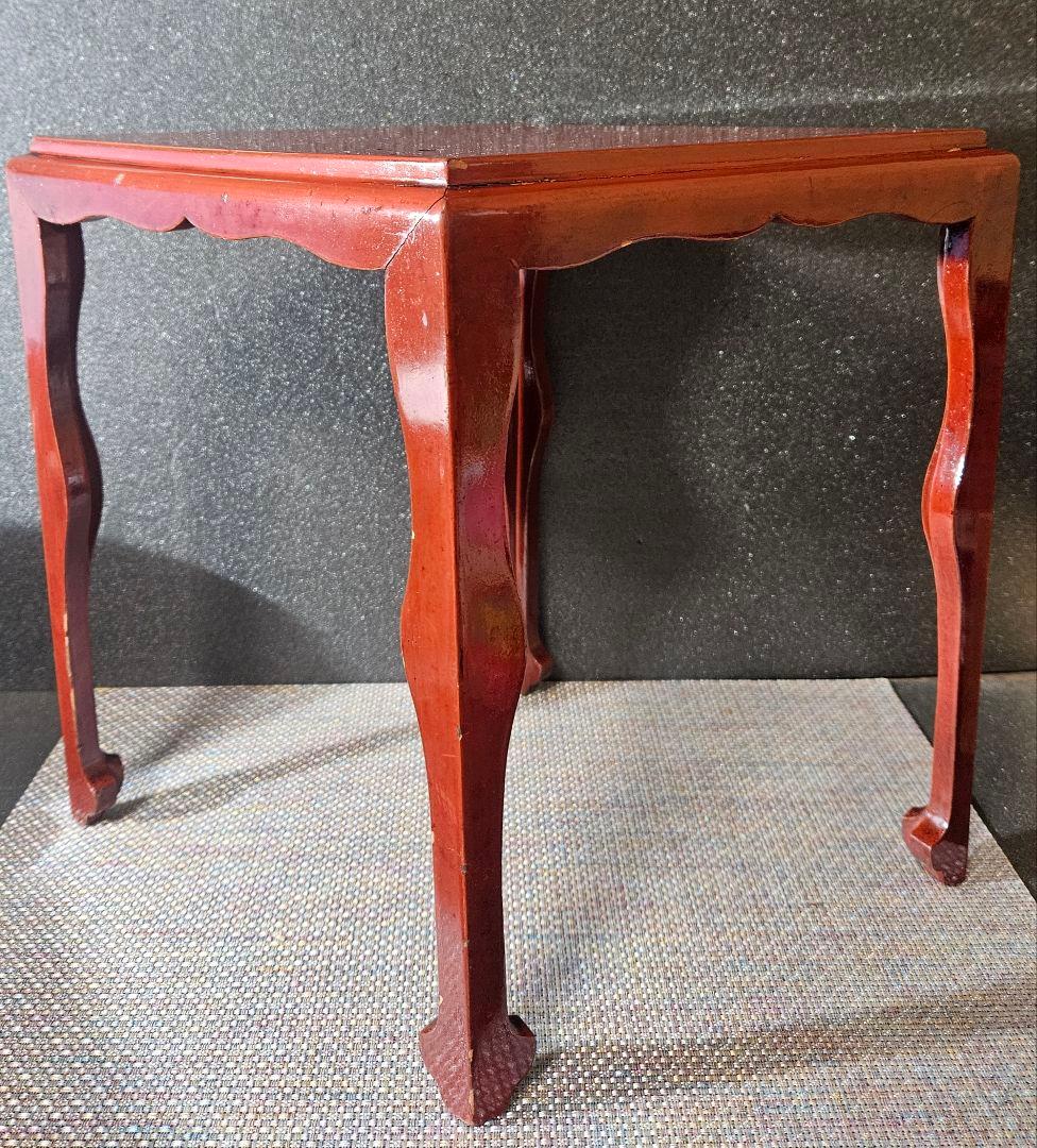 明治時代　木製　朱漆塗　四脚　香炉台　花台　盆栽台　台子　茶棚　茶道具　オブジェ