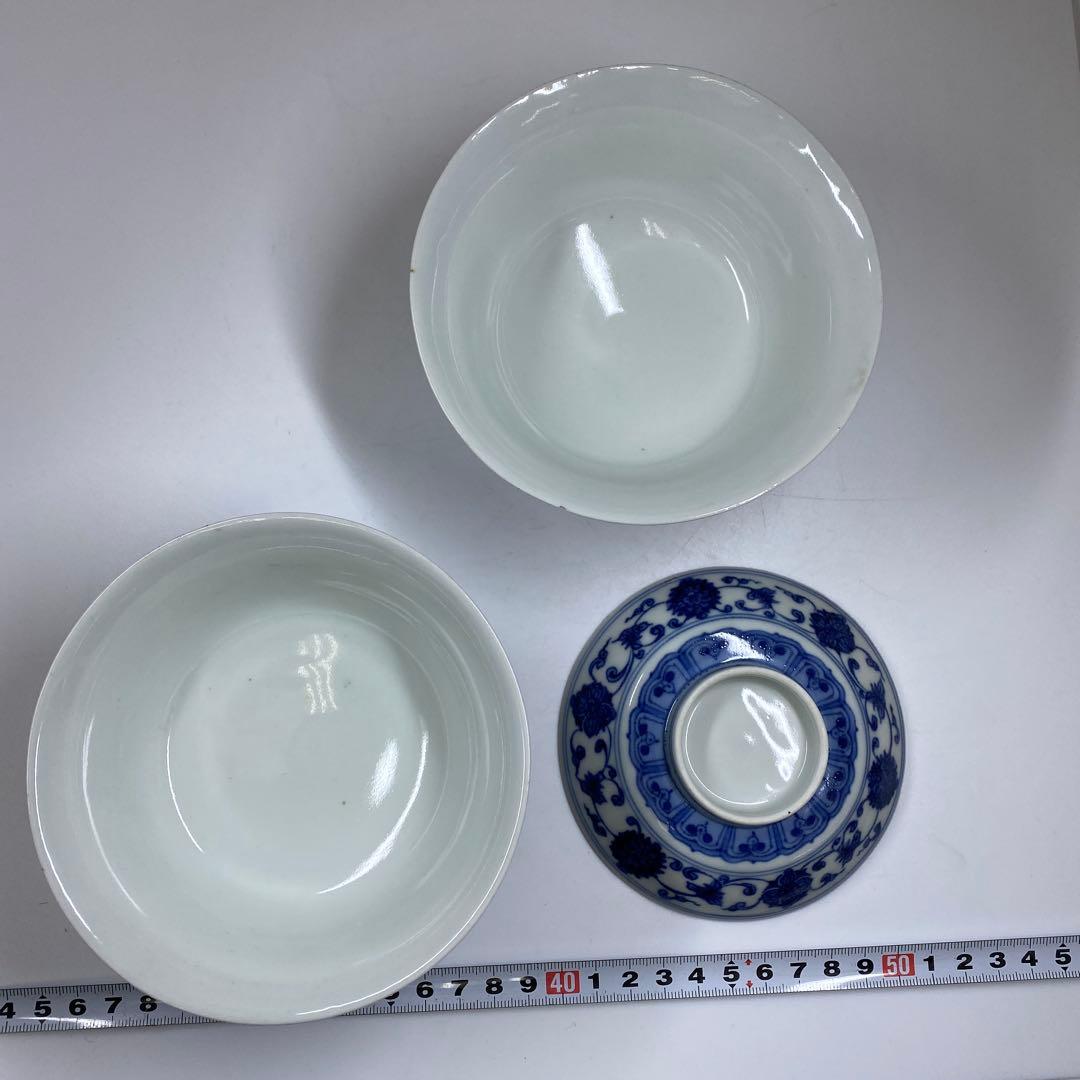 中国清時代　唐草文蓋茶碗2客直径12.5/12.7㎝タトチ東な7-0211☆2F